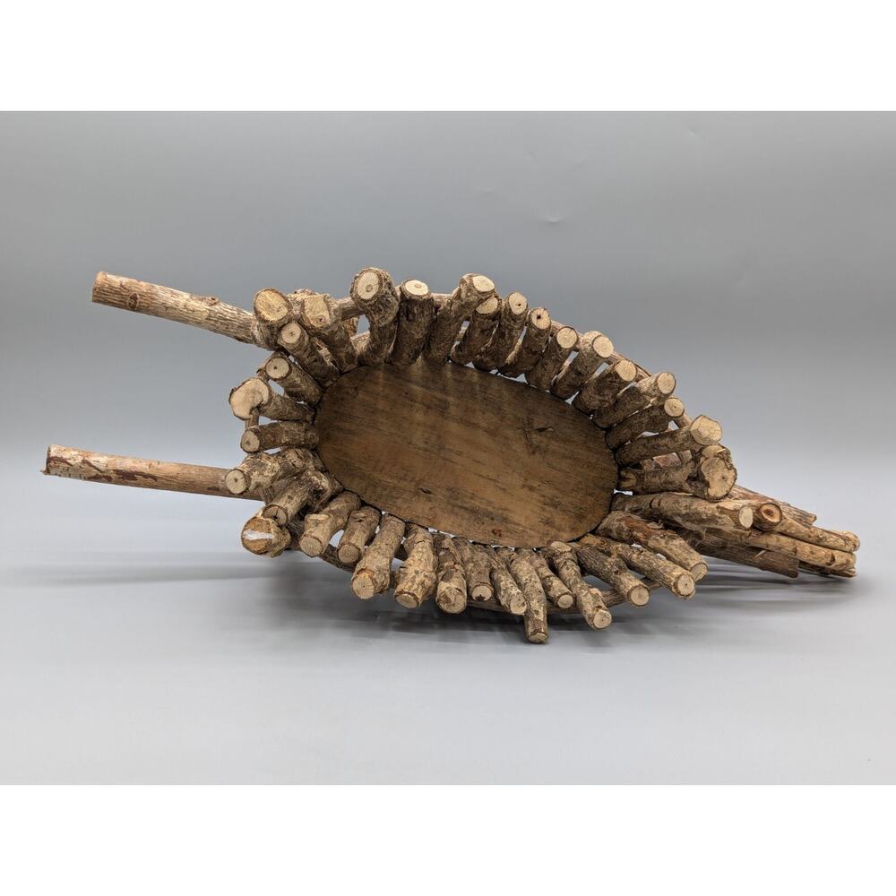Vintage Hand Made Wood Working Driftwood Stick Logs Wheel Barrow 21" x 10" - Picture 12 of 13